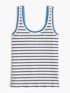 J.Crew Women's Striped Blanket-Stitch Tank Top Ivory Antique Navy MEDIUM NWT